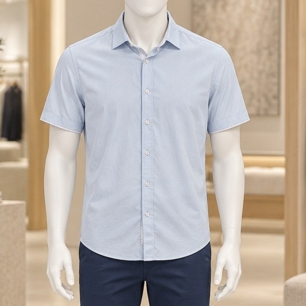 Buttercloth Mens Shirt Icy Cotton Mint Fiber Knit Short Sleeve Blue Small